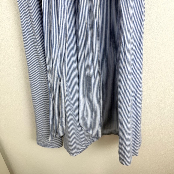 Biden Riviera Linen Cotton Pinstripe Wrap Midi Dress 8 - Picture 5 of 14